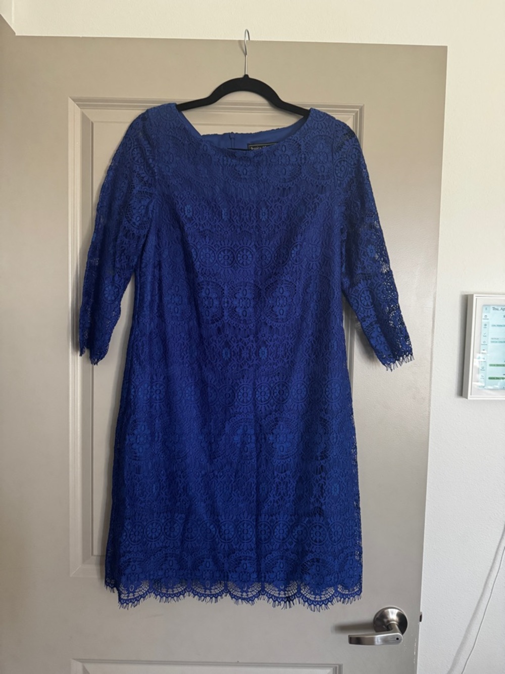 Jessica Howard Royal Blue Lace Sheath Dress with Three-Quarter Sleeves